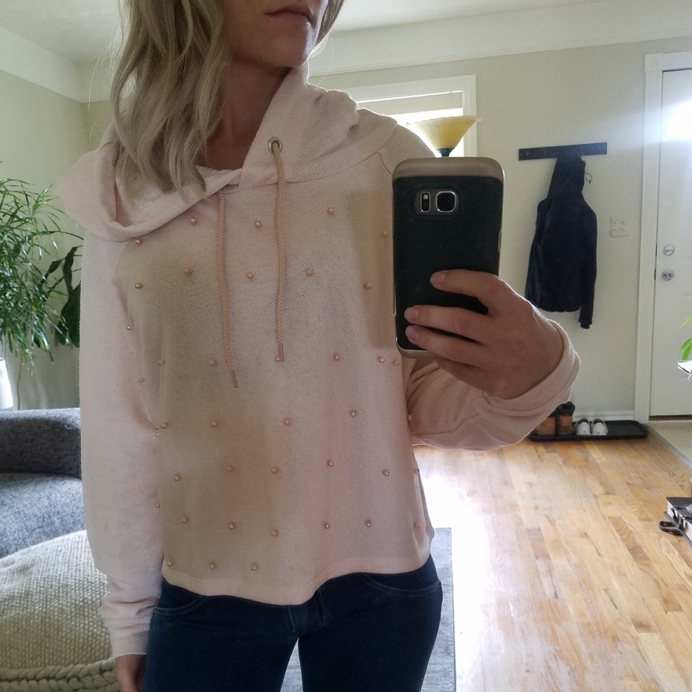 Pale pink cropped hoodie